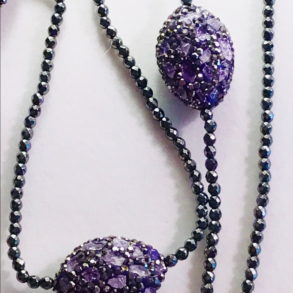 Amethyst  Crystal Quartz Marcasite Gem Necklace